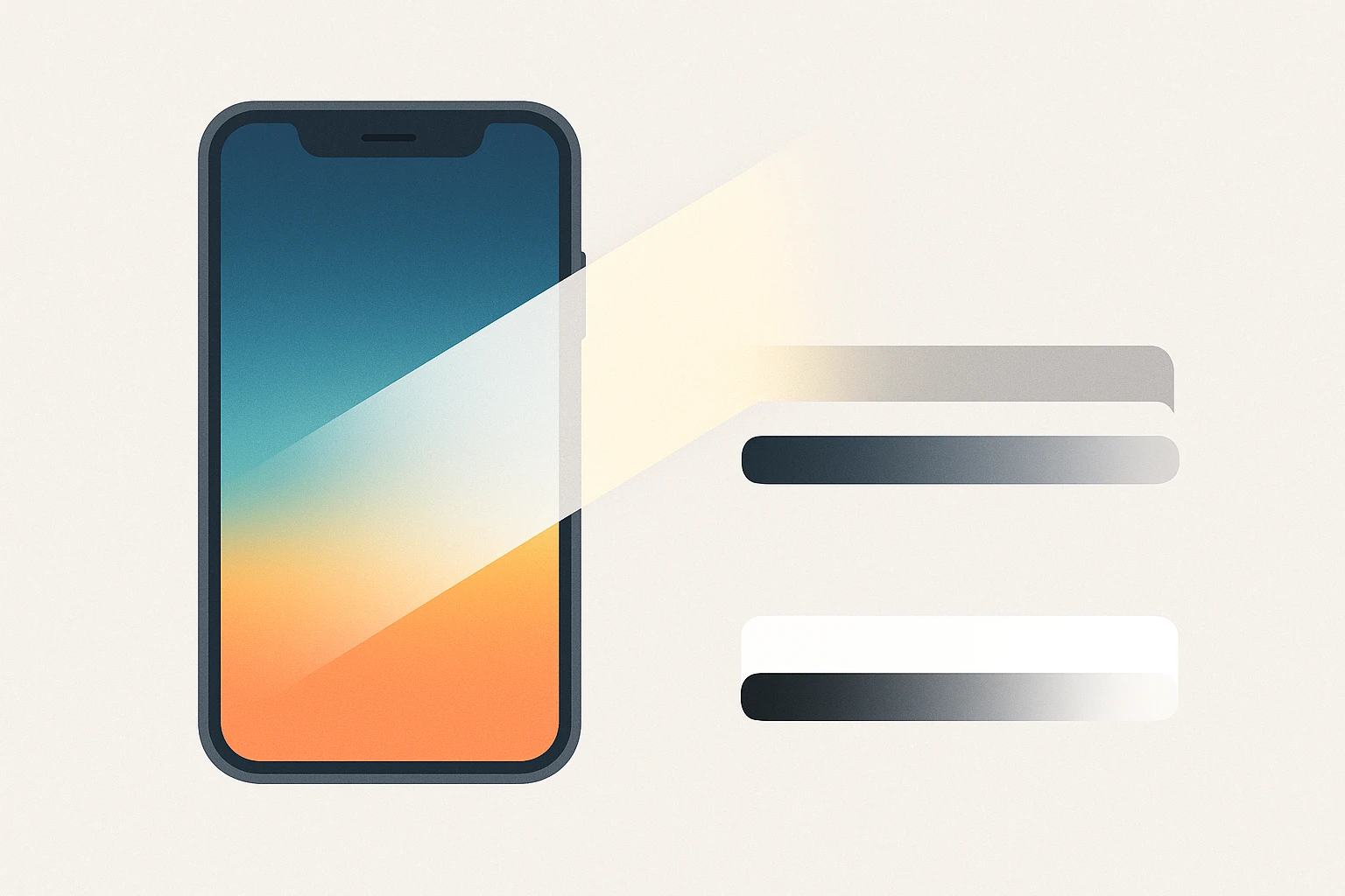 Illustration showing how ambient sunlight compresses screen contrast by raising the luminance of dark pixels while barely affecting bright pixels, visualized as layered gradients.