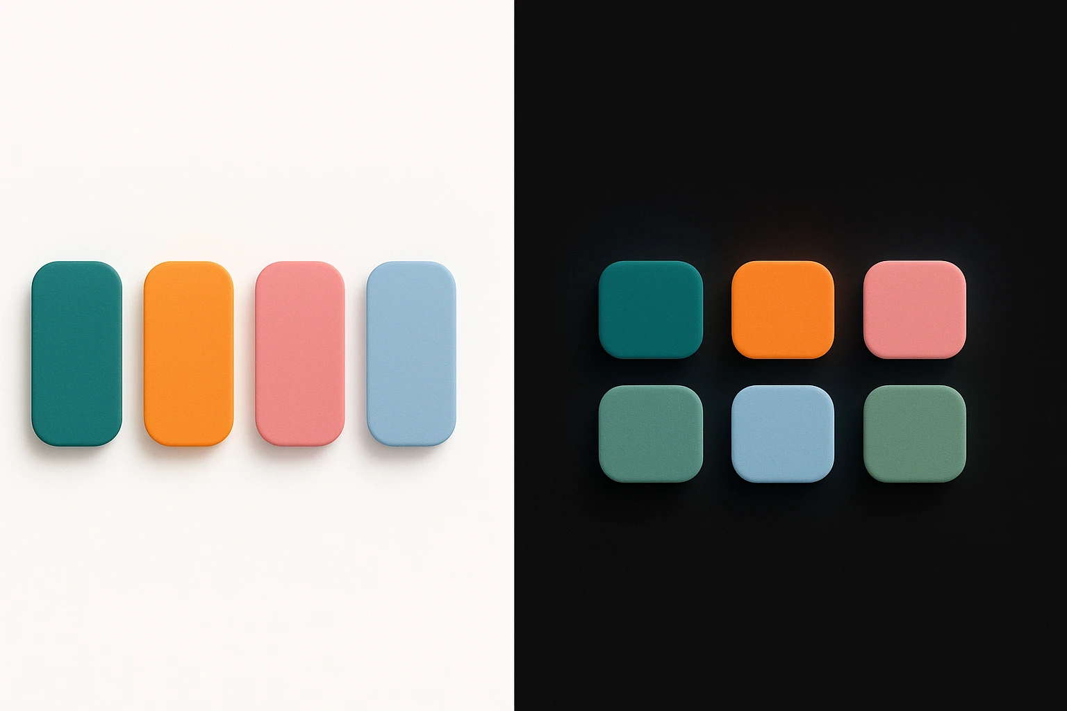 Side-by-side illustration showing identical UI color swatches on white and dark backgrounds, demonstrating how the same hex values appear perceptually different depending on the surrounding background color