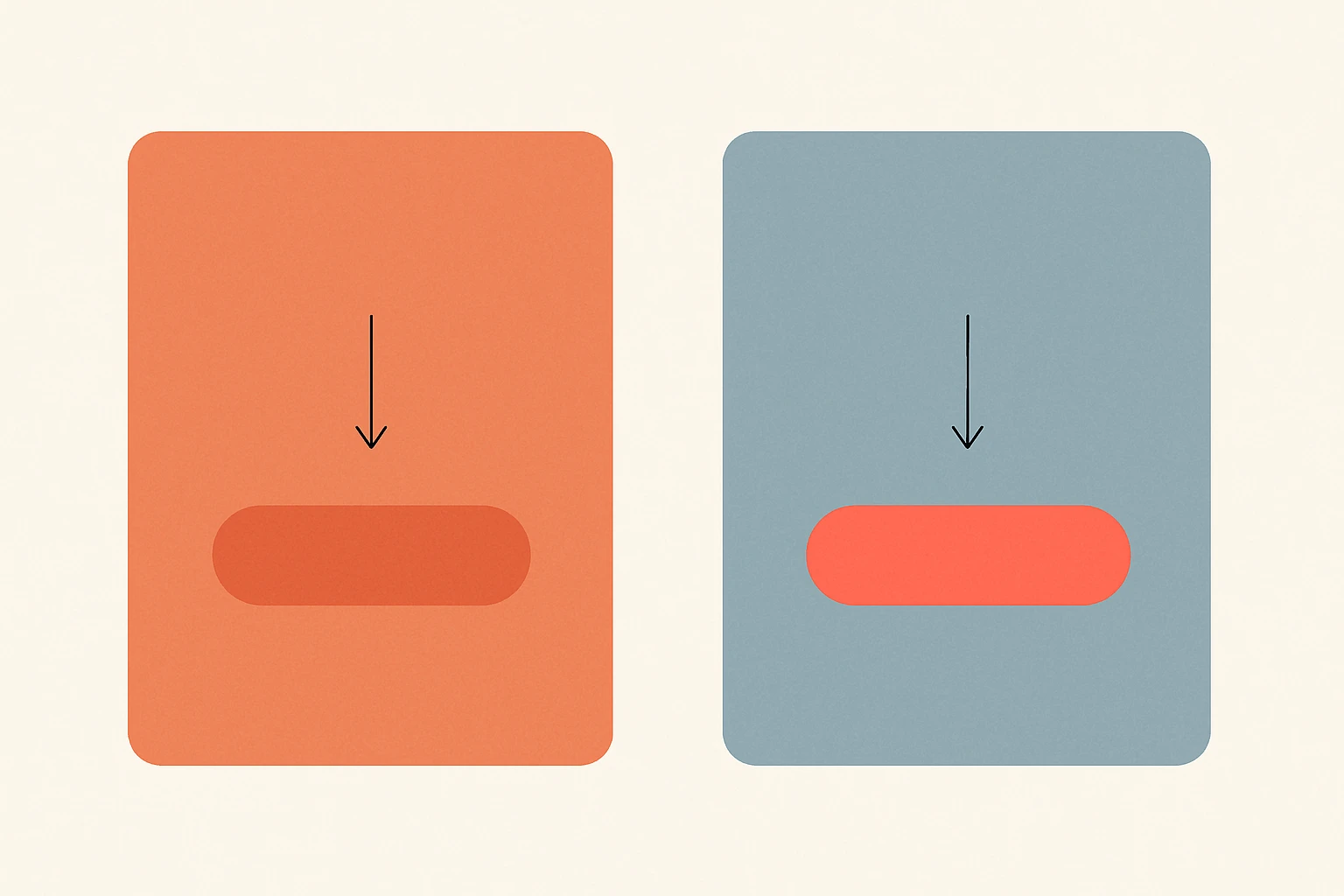 Comparison diagram showing how a CTA button appears muted on a warm background but vibrant on a cool desaturated background, demonstrating how simultaneous contrast can be used as a design tool.