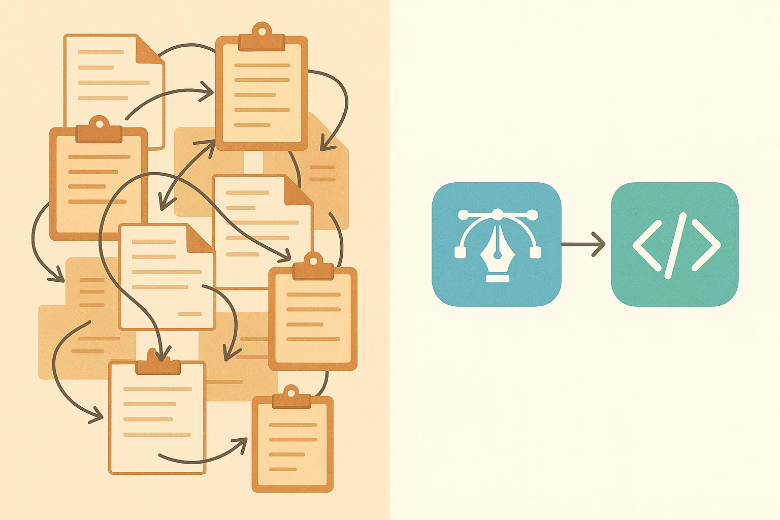 Side-by-side comparison showing a complex multi-step handoff workflow on the left versus a simplified two-step automated workflow on the right