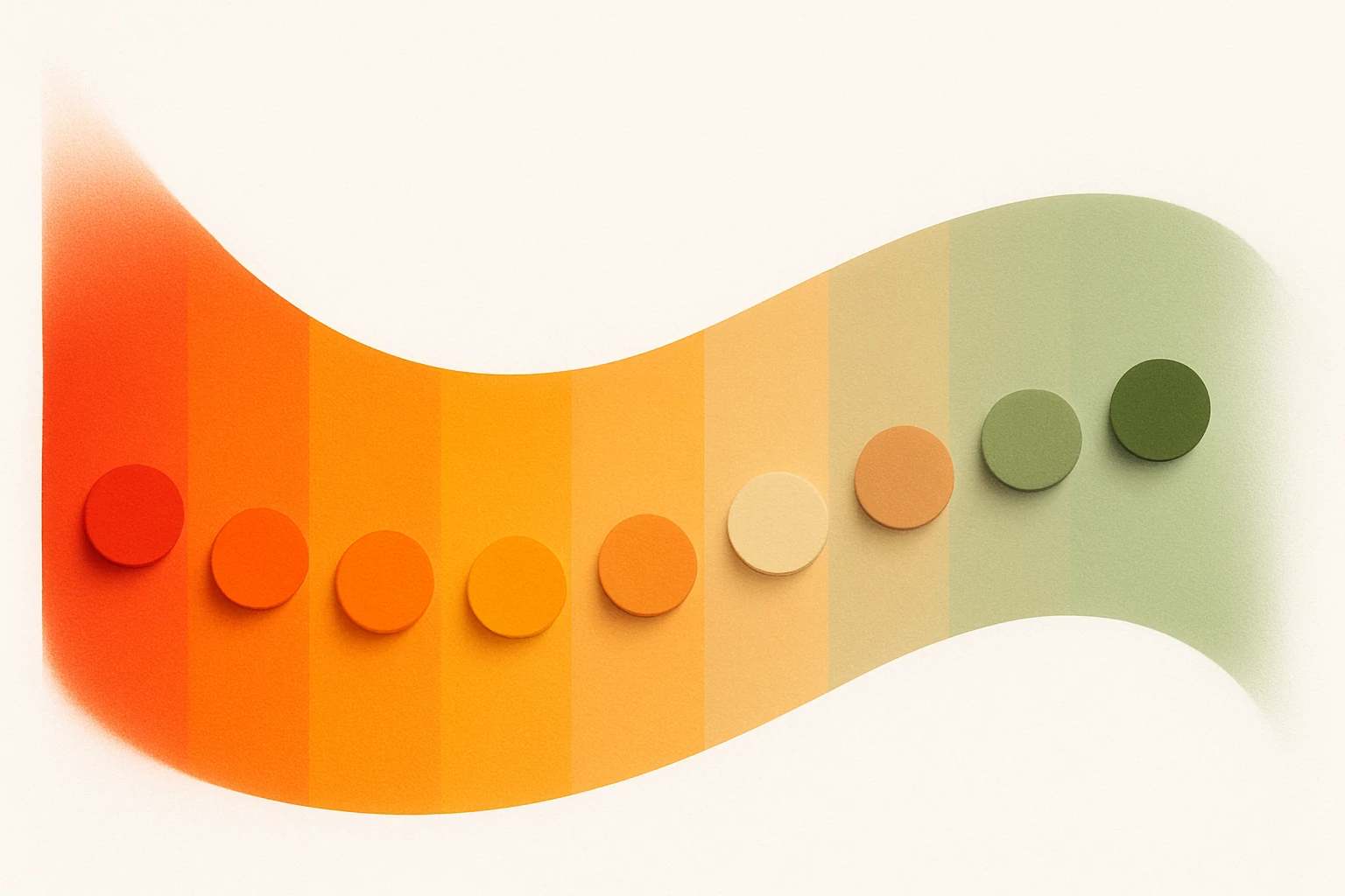 Visual spectrum showing the color temperature and saturation shift in fast food branding from vivid reds and yellows to muted earth tones like sage, cream, and terracotta